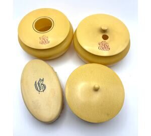 Vintage Celluloid Pyralin Vanity Dresser Decor Assorted Jars w/ Brush 1930s/40s
